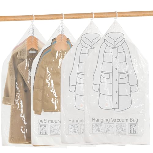 Tbintul 4x 110x70CM Vakuumbeutel zum Aufhängen für Kleidung Anzüge Mäntel Jacken Transparenter