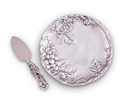 Arthur Court Metal Grape Plate with Server Classic Grape Pattern Detailly Sand Casted Aluminum with Artisan Quality Hand Polished - 8 inch Diameter