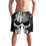 Cindly Men's Swim Trunks USA Flag Flaming Skull Quick Dry Beach Board Shorts with Pockets