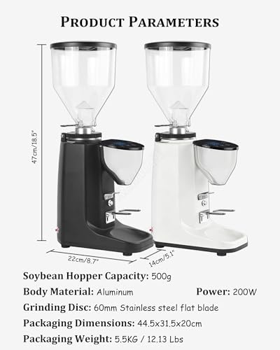 Electric Coffee Grinder with 60mm Flat Burr, 19 Grind Settings, Large Hopper & Built-in Holder - Perfect for Espresso Machines - White Home Coffee Maker