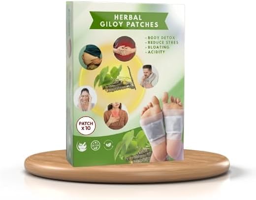 Herbal Giloy Detox Foot Patches (10 Patches) | Body Detox Support, Stress Relief &amp; Bloating Comfort | Natural Overnight Fo...
