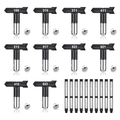 Boquilla Airless, 10 Piezas Puntas de pulverización Reversibles,Pistolas de Pulverización sin Aire,Boquilla Pistola Pintura para pulverizador Pintura (Tipo 109,213,311,315,411,415,517,523,621,623)