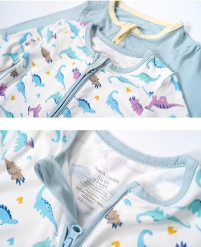 Teach Leanbh Unisex Baby 2 Pack Bamboo Viscose Pajamas with Mittens and Feet Cuffs 2 Way Zipper Long Sleeve Romper2