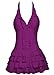 COCOPEAR Women's Cover Up One Piece Swimsuits V-neck Push Up Skirted Swimdress(FBA) DarkMagenta L/6-8