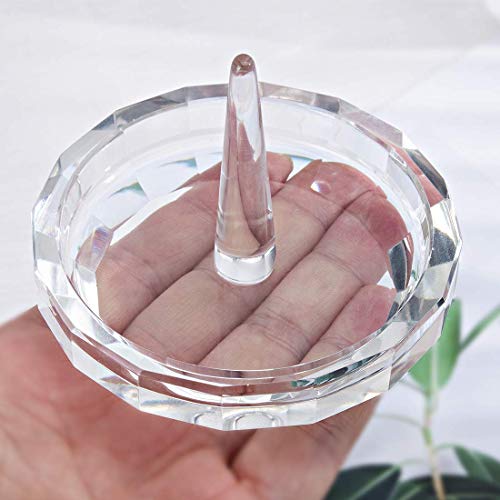 Image of Clear Crystal Ring Holder Dish Wedding Jewelry Tray Vanity Decor