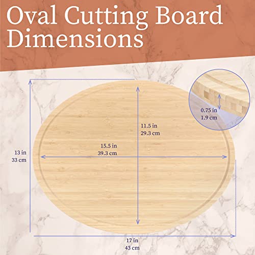Bamboomn Heavy Duty Premium Bamboo Oval Shaped Cutting And Serving Board - 17" X 13" X 0.75" - Grooved/Flat - 1 Piece #TOP4