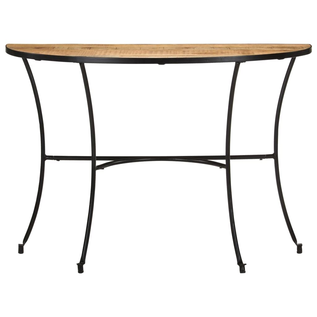 Stół boczny z litego drewna mango 110x40x77 cm | Półokrągły design, solidne stalowe nogi, unikalne słoje drewna, dekoracja salonu