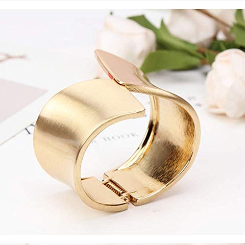 Wide Grooved Crystal Cuff Hinge Bangle Metal Shiny Punk Bracelet Great Polished Fashion Statement Bangles Gold Smooth Bangle Bracelet For Women Girls Fashion Jewelry (Wide 1.5Inch Brushed Bracelet) #TOP4
