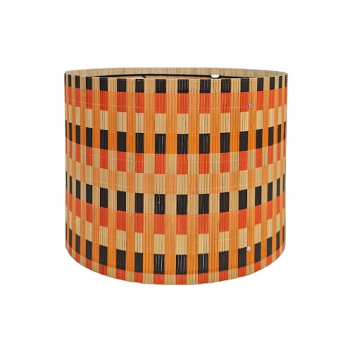 Modern Translucent Barrel bamboo lamp shade Art decorative with Colorful Minimalist geometric style ideal for living room bederoom Table Floor Lamp easy assemble size 11.8x9Inch (Colorful Grid)