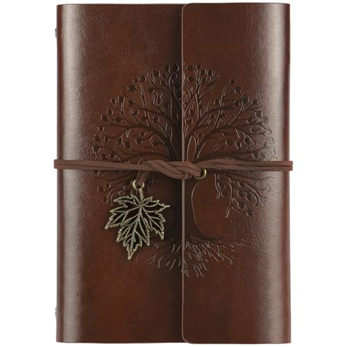 AOOSU Carnet De Voyage A6, Carnet de Notes A6 en Cuir Synthétique, Rechargeable Vintage Carnet à Spirales Avec Papier Kraft Ligné et Pendentifs Vintage, Journal Intime Cadeau Journal de Voyage