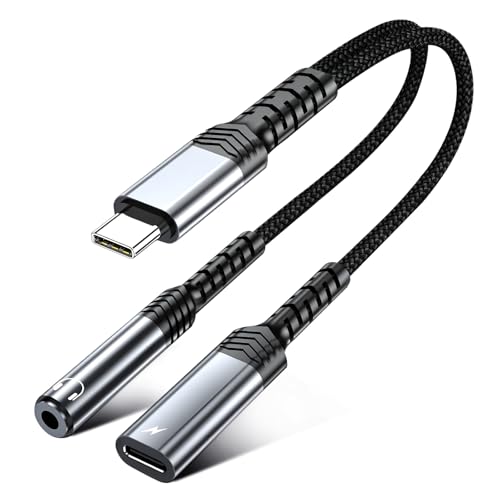 Topamz USB-C �C���z���W���b�N�ϊ��A�_�v�^ 2in1 PD60W �[�d�Ή� �[�d���Ȃ���C���z���g�p�\ Type-C to 3.5mm �w�b�h�t�H��/��� ���� �P�[�u��/Aux �ڑ� �}�C�N/���ʒ��ߑΉ� �i�C�����҂ݍ��ϋv iPad/iP