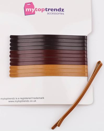 Mytoptrendz® Set van 12 stuks Bobby Pins Lange Sterke Haar Grip Baret voor Dik Haar (Verschillende Natuurlijke Bruin Mix -80mm)