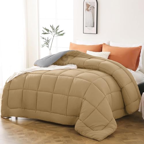 Image of 600 GSM Heavy Winter Comforter Single Size 60 inchX90 inch - 600 GSM Winter Blanket Comforter /Rajai /Duvet Microfiber Super Soft Fluffy Single Size - Beige /Silver Grey Color