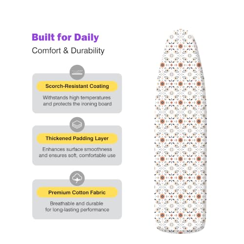 Image of Ironing Board Cover and Pad 15x54 Standard Size, Extra Thick Cotton Iron Board Cover with Padding, Silicone Coated and Scorch Resistant, Elastic Edge with Hook & Loop Strap,Heatproof Floral