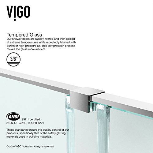 Vigo Adjustable 62 - 64 In. W X 72.75 In. H Frameless Track Sliding Rectangle Shower Door With Clear Tempered Glass And St. Steel Hardware In Chrome Finish With Reversible Handle - Vg6045Chcl6473 #TOP6