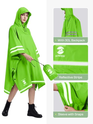 Image of SaphiRose Hooded Rain Poncho Waterproof Raincoat Jacket for Men Women Adults