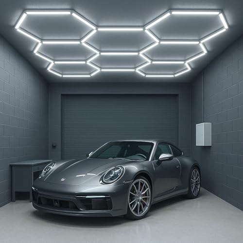 lambado Hexagon LED-Deckenleuchte Garagenbeleuchtung LED Werkstattbeleuchtung 8-teilig | Farbtemperatur 6500K Weiß | Fitnessstudio Barber Shop Salon Ausstellung