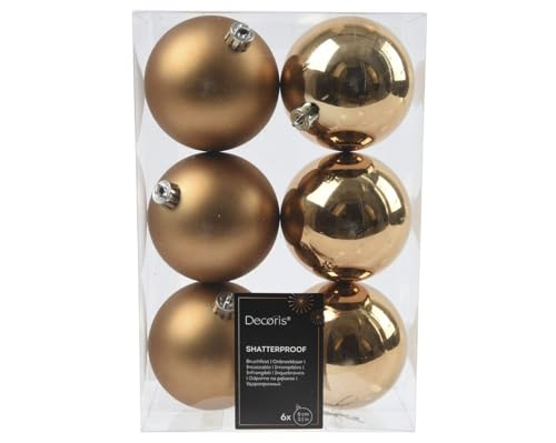 Weihnachtskugeln Kunststoff 8cm 6 Stück - klassisch & bruchsicher - Christbaumkugeln Weihnachtsbaumkugeln für Weihnachten - Christbaumschmuck & Weihnachtsbaumschmuck - Pekanuss Braun