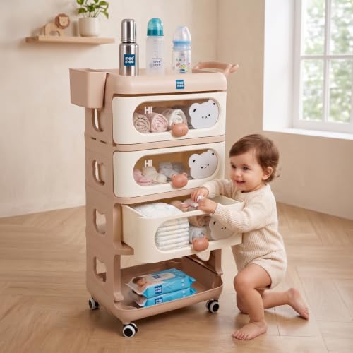 Image of Mee Mee My Teddy Storage Drawer Organizer | 3 Drawer Baby Storage Cabinet | 67.5L Storage Capacity | PP Plastic Organizer with Wheels | Nursery & Kids Storage Solution