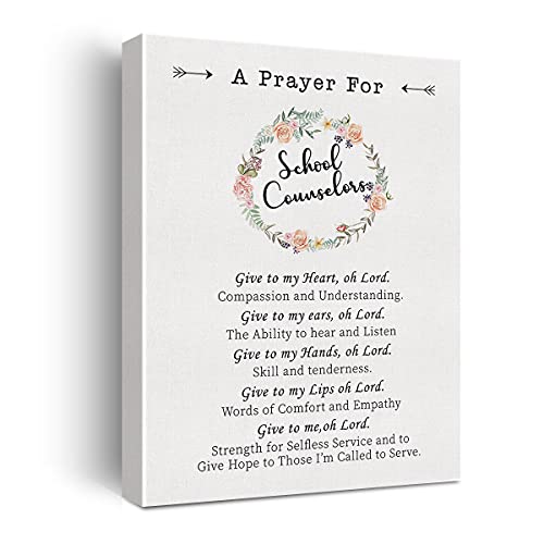 Image of Hijie School Counselor Gifts for Women Men,Motivational School Counselor Prayer Poster Canvas Wall Art Painting Ready to Hang for Home Office Decor - Easel & Hanging Hook 11.5x15 Inch