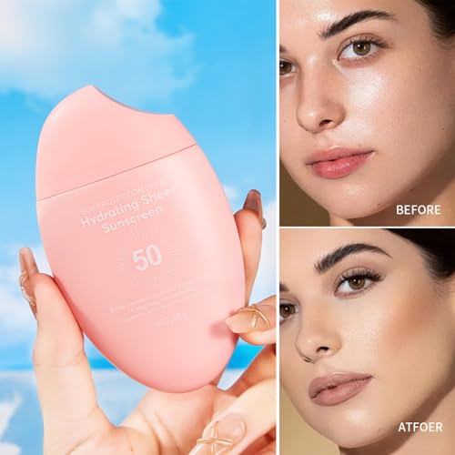 ADMD Sunscreen SPF 50+ 50g, Hydrating Sheer Face Sunscreen, Waterproof & Lightweight Water Gel, Non-Greasy, No White Cast, for Sensitive Skin Daily Use
