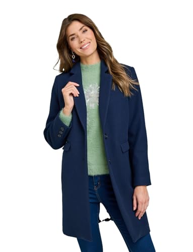 Chums Ladies Two Button Plain Design Coat Wool Look, Fully Lined 36" Length Winter Coat Collar and Rever 2 Button Midnight Blue 20