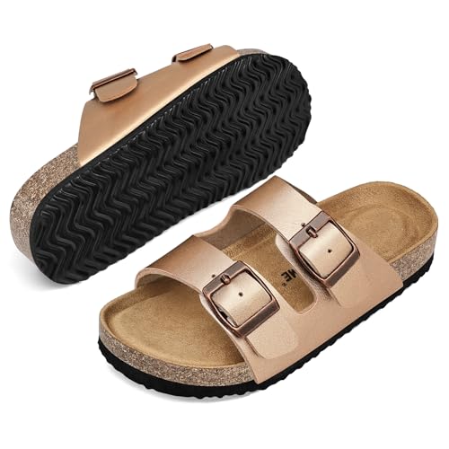 Image of K KomForme Kids Sandals Boys Girls Slide Cork Footbed Slipper with Adjustable Straps for Little Kid /Big Kid