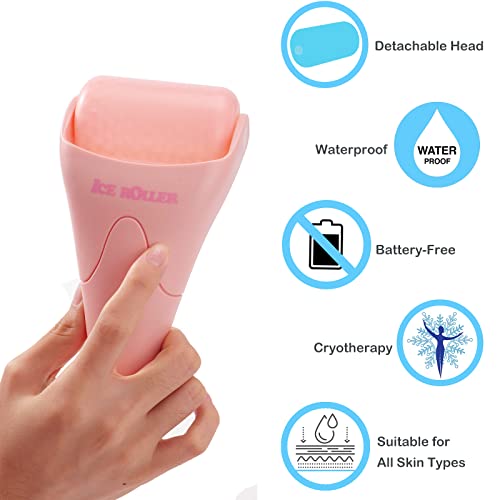 2 Pack Ice Roller For Face And Body Massage, Facial Roller Skin Care Tool For Reduce Wrinkles And Puffiness, Migraine Pain Relief And Skin Tighten, Cold Therapy For Cooling And Calming.(Pink+Green) #TOP3