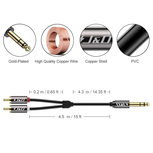 J&D 1/4 inch TRS to Dual RCA Audio Cable - Image 2