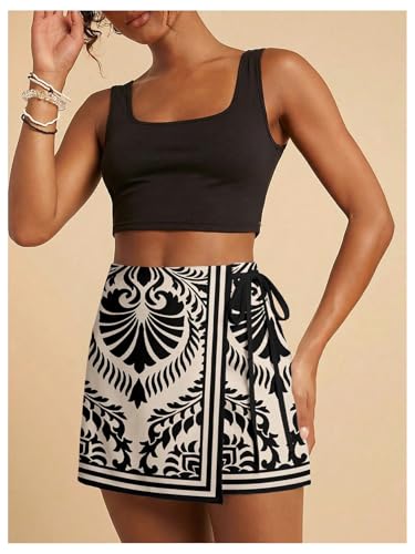 Image of SweatyRocks Women's Boho Mini Skirts Floral Shorts Tie Side Wrap Skorts
