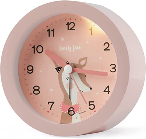 Juboos Despertador, Despertador Infantil simulado, Bonito Reloj Alarma Infantil, Alarma silencioso para niños y niñas con luz Nocturna (Rosa)