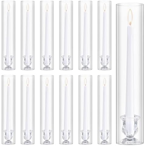 12 Set Hurricane Candle Holder Cylinder Sleeves Taper Candlestick Holder 10 Inch White Candles Table Centerpiece for Wedding Party Festival Decoration Cover