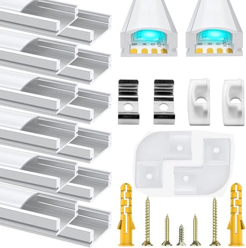 Chesbung LED Aluminium Profil 12x1m, U Form Stripe Kanal für LED Streifen/Stripe bis 12 mm inkl, Leiste Diffusor Profile mit Milchig Weißer Abdeckung, Endkappen, Montageclips und 90 Grad Eckverbindern