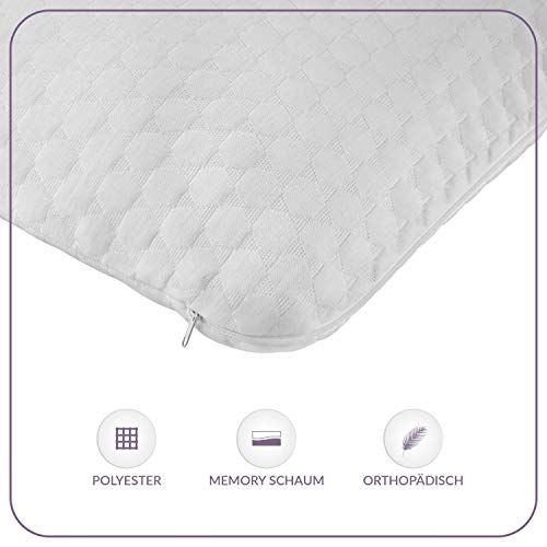 ABAKUHAUS Memory Kopfkissen, aus 100% Neuen Reinen Visco Flocken Waschbarer doppelter Kopfkissenbezug aus Microfaser Gewebe, Optimaler Komfort Atmungsaktiver Orthopädie, 40X70 cm, Weiß