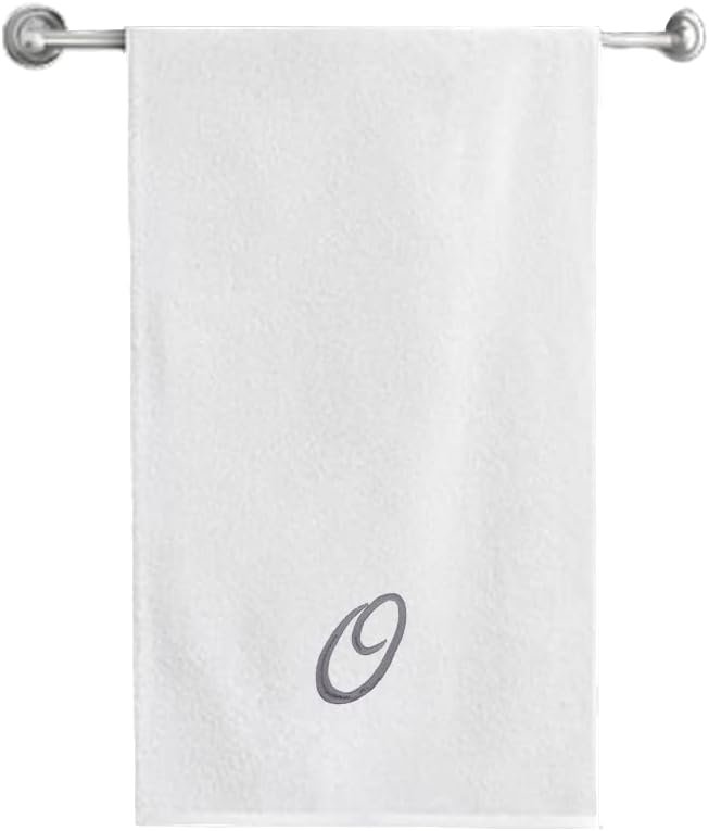 BYFT Embroidered For You (White) Luxury Monogrammed Bath Towel (70 x 140 Cm -Set of 1) 100% Cotton, Highly Absorbent and Quick dry, Classic Hotel and Spa Quality Bath Linen -600 Gsm (Silver Letter O)