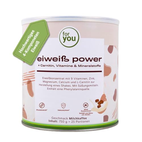 for you Power Eiweiß Milchkaffee 750 g – Mehrkomponenten Eiweißpulver nach Dr. Strunz mit L-Carnitin | Protein Pulver aus Molke, Soja, Milch & Ei | Sehr gut löslich & cremig im Geschmack