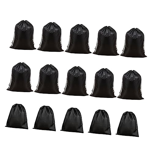 Mikinona Black Storage Bag Drawstring Dustproof Non-woven Fabric Thick Material 15 Pieces with 2 Sizes for Home Storage and Organising