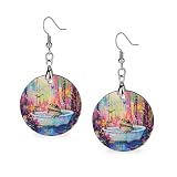OKYEIRDIQK Rainbow Frogs in Bathtubs Wooden Earrings Pendant For Women,Round Circle Dangle Drop Earring Lightweight Wooden Dangle Earrings