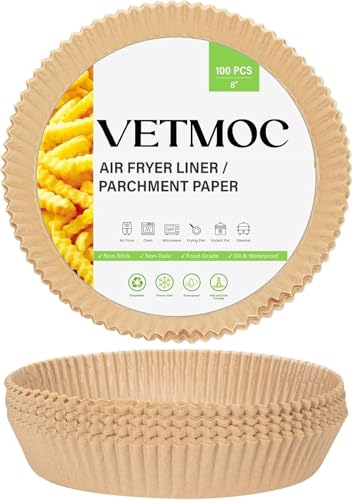 Image of 100 PCS Air Fryer Paper Sheet Parchment Paper Liners - Non-Stick, Heat Resistant, Baking Paper - Disposable, Food-Grade, Grease-Proof Sheets. (Round Paper- 8 INCH)