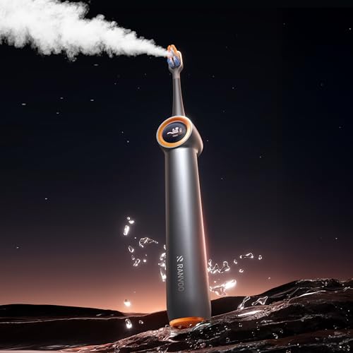 RANVOO [Vibrating & Flossing 2-in-1] AirJet Bubble Sonic Electric Toothbrush, 100% Plaque Removal, White for Adult Protect Gum Orthodontic Teeth Clean Rechargeable Gift with 2 Soft Brush Heads Grey