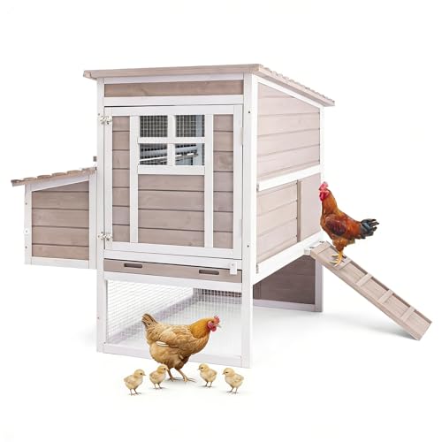 PetsCosset 39.13" L Chicken Coop for Outdoor,2-Story Poultry Cage with Nesting Box,Fir Wood Hen House with Pull-Out Tray for 1-3 Chicken,Slanted Woode