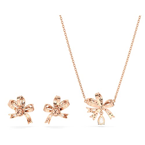 Swarovski Volta Jewelry Set, Pendant Necklace And Pierced Earrings With Bow-Inspired Design On A Rose-Gold Tone Finished Setting, Part Of The Volta Collection #TOP3