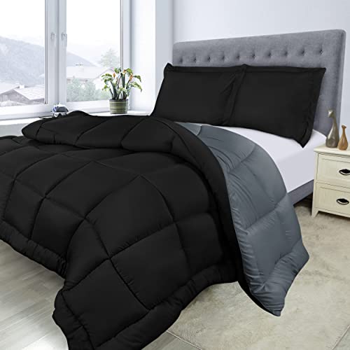 Utopia Bedding Queen Comforter Set With 2 Pillow Shams - Bedding Comforter Sets - Down Alternative Reversible Black/Grey Comforter - Soft And Comfortable - Machine Washable #TOP7