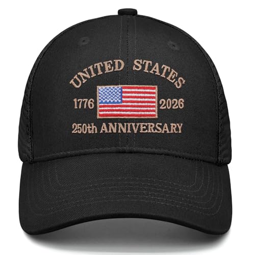 250 Anniversary USA Hat 1776-2026 United States 250th Hats America Patriotic Baseball Cap for Men Women Embroidered Black