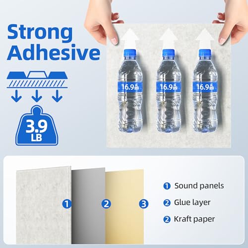 Image of 20 Pack Acoustic Panels with Self Adhesive, 12 inch X 12 inch X 0.4 inch High Density Sound Proof Foam Panels for Walls, Soundproof Wall Panels, Square Sound Absorbing Panels for Home Studio Office Decor - Ivory