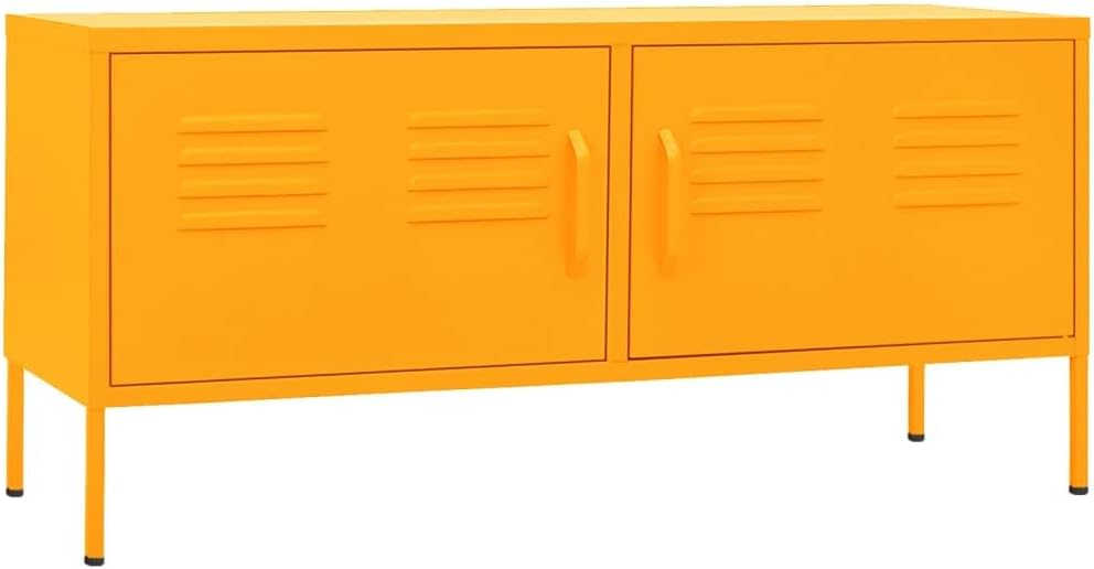 vidaXL TV Stand, TV Stand for Living Room, Sideboard with Storage, Entertainment Center Media Unit Cupboard, Industrial, Mustard Yellow Steel