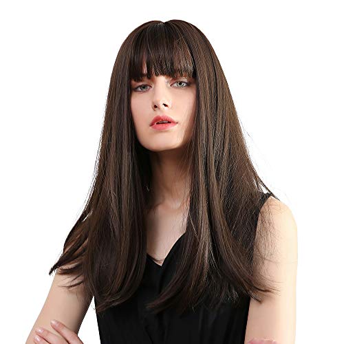 Black Brown Wigs 22"Long synthetic wig with High Density Natural headline Heat Permanent hair wigs for women