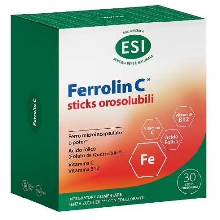 Ferrolin C Hierro Microencapsulado en Sticks Bucodispersables con Vitamina C Ácido Fólico y B12 Complemento Alimenticio para Adultos y Niños Sabor Afrutado Caja con 30 Sobres