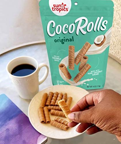Sun Tropics CocoRolls Original Flavor 4 oz – Crispy Coconut Wafer Rolls Made with Pure Coconut Cream | Gluten-Free, Dairy-Free, Non-GMO Snack for Dipping & Sharing
