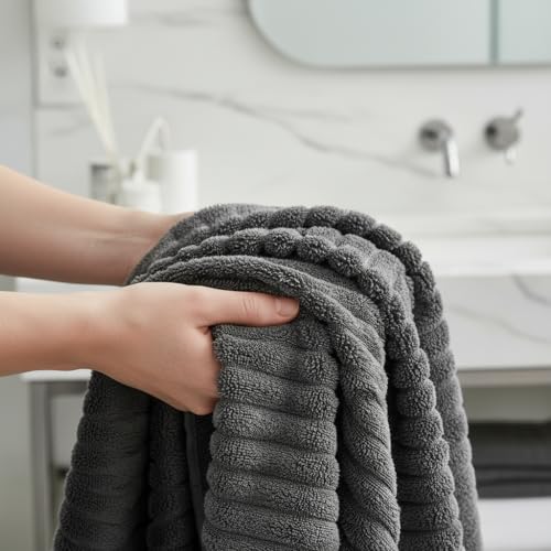 Image of 6 Pack Hand Towels, 16 inchx28 inch Microfiber Towels, Charcoal Gray | Soft touch feel, quick dry, Highly Absorbent, hanging loop, lint free, durable for daily bathroom, gym, spa, kitchen use